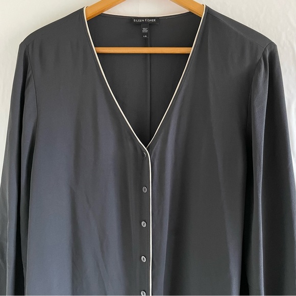 Eileen Fisher Gray Long Sleeve Silk Top Women’s Size L - Picture 4 of 10